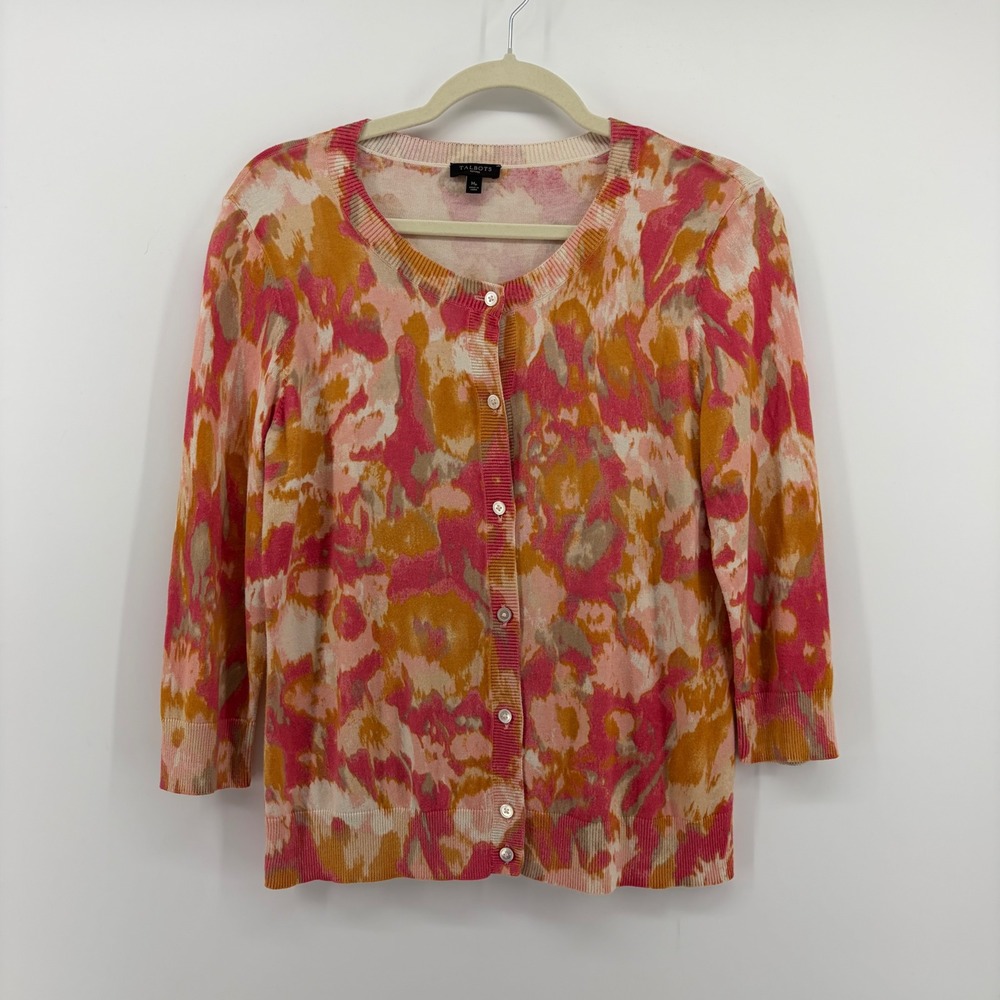 Talbots Petites Women's Multicolor Abstract Watercolor Print Cardigan Sweater MP